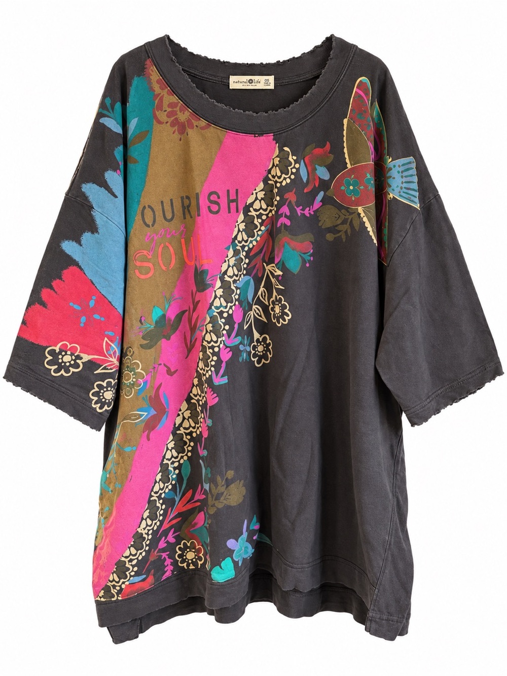 Natural Life One Size Oversized Boho Graphic Sweatshirt Nourish Your Soul